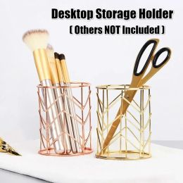 Shiny Gold Round Pencil Case Pen Holder Office Multi-functional Desktop Storage Metal Baskets Storage School Desk Organiser
