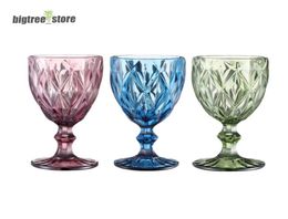 10oz Wine Glasses Coloured Glass Goblet with Stem 300ml Vintage Pattern Embossed Romantic Drinkware for Party Wedding1426799