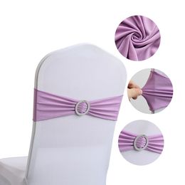 50PCS Polyester Spandex Chair Ties Lycra Hotel Banquet Chair Sashes With Buckle Lycra Chair Bands Bows Wedding Chair Covers