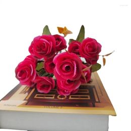 Decorative Flowers Round Heart Small Rose 5 Fork 15 Head Wedding Simulation Plant Domestic Ornaments Fake Flower