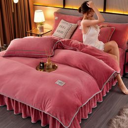 Bed skirt, milk velvet, four piece bed set, winter thickened coral velvet bedding, double-sided velvet duvet cover, flannel