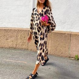 Casual Dresses Leopard Print Dress Women Spring Summer V Neck Lantern Sleeve Elegant Party Vintage Holiday Streetwear