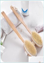 Bath Brushes Sponges Scrubbers Bathroom Body Long Handle Natural Bristles Exfoliating Masr With Wooden Dry Brushing Sh Dhvr88166406
