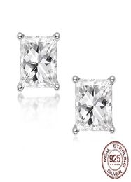 Real Sterling Silver princess cut 9mm zirconia stud Earrings for women Wedding brincos Boucle D039oreille Femme Bijoux Jewelry 3204657