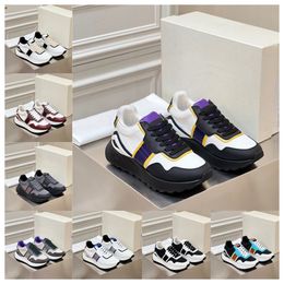 Luxury Multi material patchwork of cowhide with contrasting Colours men women thick soled lace up black white sports fashionable and versatile casual shoes