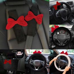New Veet Retro Red Bow Universal Car Steering Cover Fluffy Winter Plush Imitate Lamb Wool Vehicle Wheel Protect 15 Inch