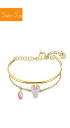 Charm Bracelets Pink Kawaii Mouse Zircon Bracelet Lovely Titanium Steel Material Bangle Inlaid Rose Gold Colour Women Jewellery Gift5151914