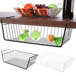 Hooks 1Pc Metal Iron Cabinet Closet Desk Hanging Mesh Basket Large Capacity Wire Bookcase Shelf Rack Kitchen Organiser