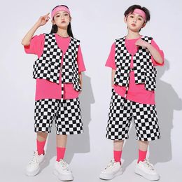 Stage Wear Boys Hip Hop Clothing Plaid Vest Cargo Shorts Girls Street Dance Outfits Children Ballroom Clothes Sets Kids Jazz Costumes