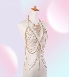 Bohemia Fashion Mesh Body Jewellery for Women Body Waist Harness Bra Chain Bikini GoldSilver Colour Sexy Necklace Belly Chain T200509784314