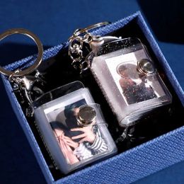 Mini Photo Album With Key Chain 1/2 Inch 16 Pockets Photocard Holder Kpop Idols Cards Collect Book Keychain Gift Card Holder
