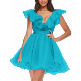 Party Dresses Wakuta Ruffle Homecoming Dress A-line Tulle Short Prom V Neck Mini Cocktail For Teens Vestidos Elegantes Para Mujer