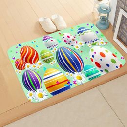 Carpets Easter Printed Wood Grain Egg Floor Mat Entry Door Living Room Kitchen Flannel Carpet Bathroom Non-slip