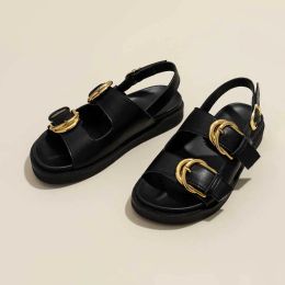 Sandals brand designer women platform sandals gold buckle Roman shoes new summer metal circle gladiator sandalias mujer with box