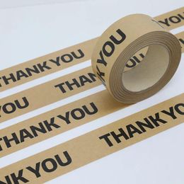 Storage Bags 1Roll Thank You Printing Self Adhesive Kraft Paper Stickers Wrapping Tape 50M Gift Boxes Sealing Mailing Packaging