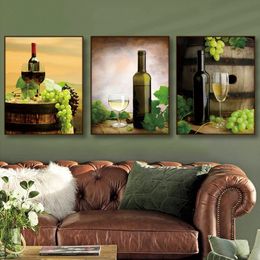 Red Wine Grape Beer Wall Art Canvas Painting Still Life Nordic Poster Print Wall Pictures Living Room Kitchen Bar Decor Cuadros