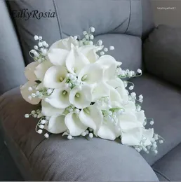 Wedding Flowers White Calla Lily Of The Valley Teardrop Bridal Bouquet Elegant Holding Artificial Real Touch Simple