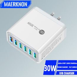 6 USB Charger 30W Quick Charge Multi Plug Wall Charger For iPhone 15 Samsung Xiaomi Portable EU/US/UK/KR Plug Fast Phone Charger