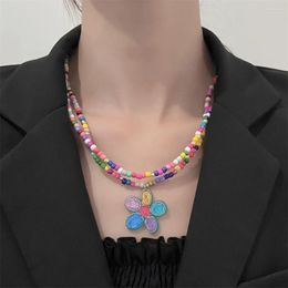 Chains WANZHI Spring And Summer Colorful Beaded Necklace For Girl Cute Big Flower Pendant Choker Fashionable Versatile Accessories