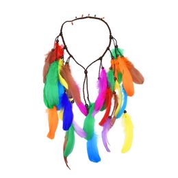Colorful Feather Women Hair Jewelry Long Handmade Beach Party Bohemian Ethnic Charms Headband Statement Indian Headband Female