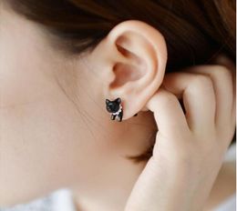 3D Cute black cat piercing stud earrings for women girls and men pearl earring fashion Jewellery wholesale3015182