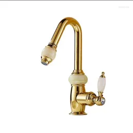 Bathroom Sink Faucets Vidric Fashion Solid Brass And Natural Jade Construction Cold Gold Finish Basin Faucet With Pull Out Shower Hea