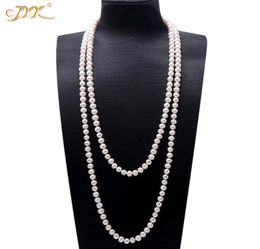 JYX Pearl Sweater Necklaces Long Round Natural White 89mm Natural Freshwater Pearl Necklace Endless charm necklace 328 2011041669191