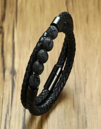 Black Braided Microfiber Leather Charm Bracelet Natural Lava Stone Beaded Bracelet Men Health Magnet Buckle Jewelry74412428016769