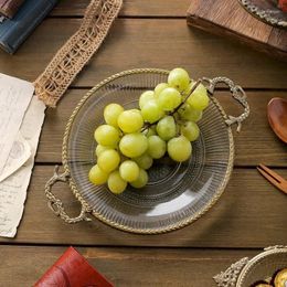Plates Brass Glass Fruit Tray European Style Retro Home Storage Decorative Decorations Household Tea Table Desk-top Display Bowl