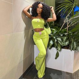 Women's Two Piece Pants CUTENOVA Ins Fashion Embroidered Flower Tube Top High Waist Casual Drawstring Pant Two-Piece Set 2024 Spring