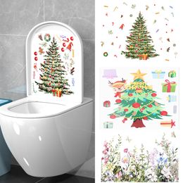 Christmas Toilet Stickers PVC Self-Adhesive Mural Wall Stickers Portable Bathroom Toilet Stickers Xmas Home Bath Room Decoration