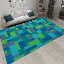 3D Colourful Geometric Block Area Rugs for Living Room Bedroom Building Block Toys Carpet Home Kids Room Decor Non-Slip Floor Mat