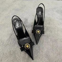 Resmi Etkinlikler Yüksek topuk ayakkabı elbise ayakkabıları lüks tasarımcı topuklu kadınlar sandale erkek partisi gerçek deri slingbacks düğün ayakkabıları seksi sandal metal yavru kedi topuk