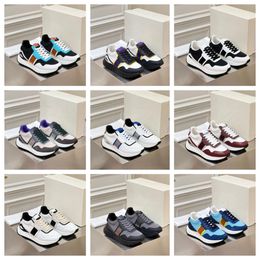 New Multi material patchwork of cowhide with contrasting colors men women thick soled lace up black blue sports fashionable and versatile casual shoes