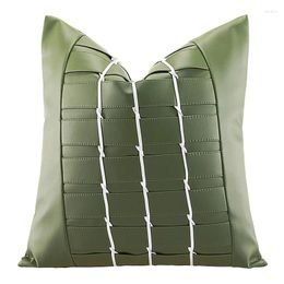 Pillow Green Cover PU Leather Texture Woven Modern Light Luxury Home Decoration All- Bedroom Sofa Chair Waist Case