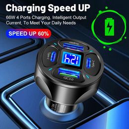 4 Ports Usb Car Charger Fast Charging Pd Quick Charge 12v Display Adapter Led 66w Charger C Usb Car To 2usb+2pd V 3.0 24 Ph C5v4