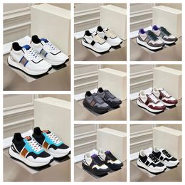 Top Multi material patchwork of cowhide with contrasting Colours men women thick soled lace up blue sports fashionable and versatile casual shoes