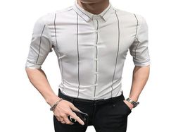 Brand Men Shirt Half Sleeve Striped Shirts For Men Business Formal Wear Slim Fit Casual Dress Shirt6866794