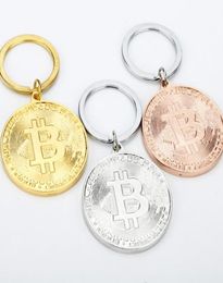 Coin Keychain Gold Plate BTC Token Key Chain Novelty Party Favor Metal Keyring Commemorative Souvenir Gift8492323