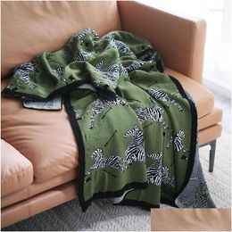 Blankets 2023 Knitted Blanket Zebra Leisure Decoration Home Sofa Bedroom Bed Warm Air Conditioning Room Summer Winter Children Adt D Dhhad