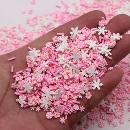 100g/Lot Pink Series Gingerbread House and Pink Mints Mixed Snowflake Polymer Clay Sprinkles for DIY Crafts Tumbler Filling