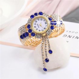 Wristwatches Fashion Printed Beaded Bracelet Bangle Jewellery Alloy Watch Quartz Elastic Wristwatch For Girl Women Gift Reloj