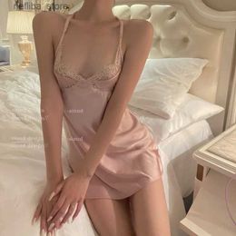 Sexy Pyjamas Ice Silk y Pyjama Women Spring Halter Lingerie Thin Backless Pyjamas Solid Colour Lacework Sleepwear Backless Lace Up Nighty L410