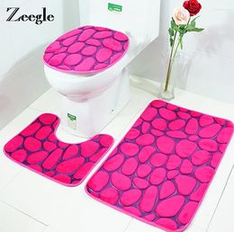 Bath Mats Zeegle 3D Stone Printed 3Pcs Bathroom Set Toilet Carpets Coral Fleece Lid Seat Cover Pedestal Rug Shower Pad