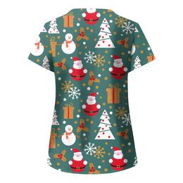 Christmas Scrubs Medical Uniforms Woman Snowman Print Nurse Tops Carer Workwear Short Sleeve Clinic Tee uniform medyczny damski