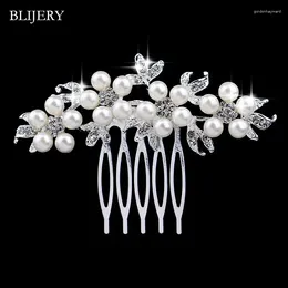 Hair Clips BLIJERY Pretty Crystal Rhinestone Pearls Floral Bridal Combs Headpiece Women Jewellery Party Wedding Accessories