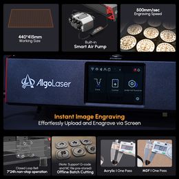 Algolaser Delta 22W Output Laser Head with 3.5 Inch Touch Screen Air Assist Desktop Wood Laser Cutter Metal Engraver Machine