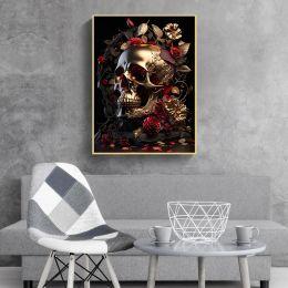 Abstract Floral Skeletons Skulls Lover Poster And Prints Canvas Painting Vintage Flowers Wall Art For Living Room Home Decor