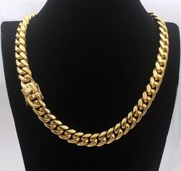 Men Cuban Chain Necklace Stainless Steel Jewelry High Polished Hip Hop Curb Link Double Safety Clasps 18K Stamped 14mm from 18inch4062698