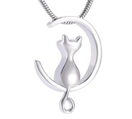 IJD10014 Moon Cat Stainless Stee Cremation Jewellery For Pet Memorial Urns Necklace Hold Ashes Keepsake Locket Jewelry8363186